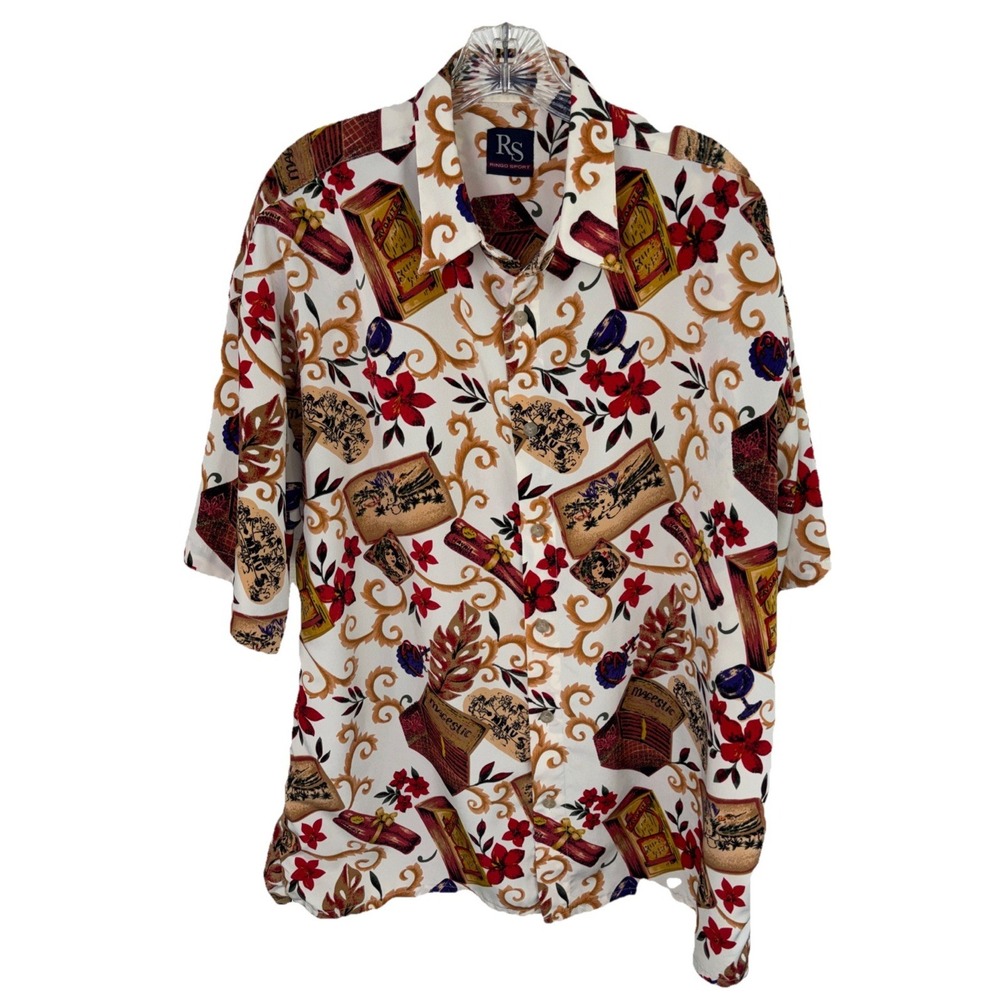 Ringo Sport Shirt Mens XL Camp CIGAR Box Floral Tropical